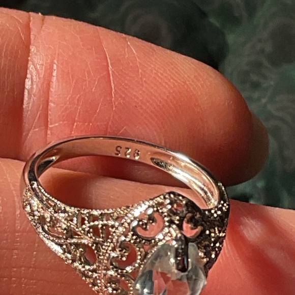 Aquamarine Coffin Cut .925 Silver Filigree Ring - Picture 4 of 6